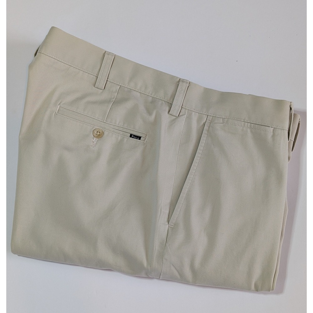 NWOT Polo Ralph Lauren Mens 38x30 Khaki Chino Pants Tan Twill Flat Front NICE!